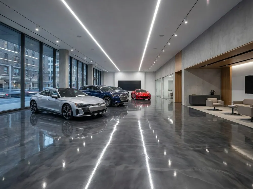 Showroom, metallic epoxy finish